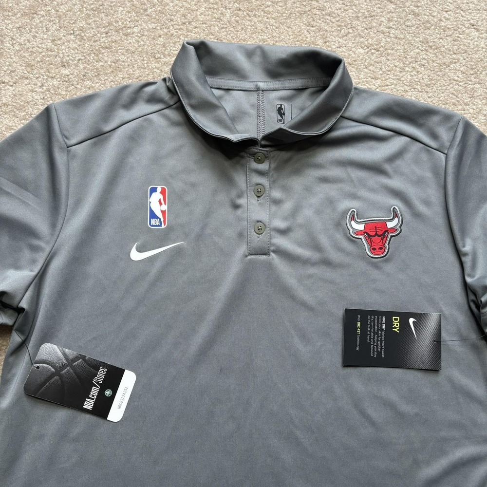 NWT Chicago Bulls Nike Polo Shirt Womens Large Gray NBA Basketball Dri‎ Fit Top